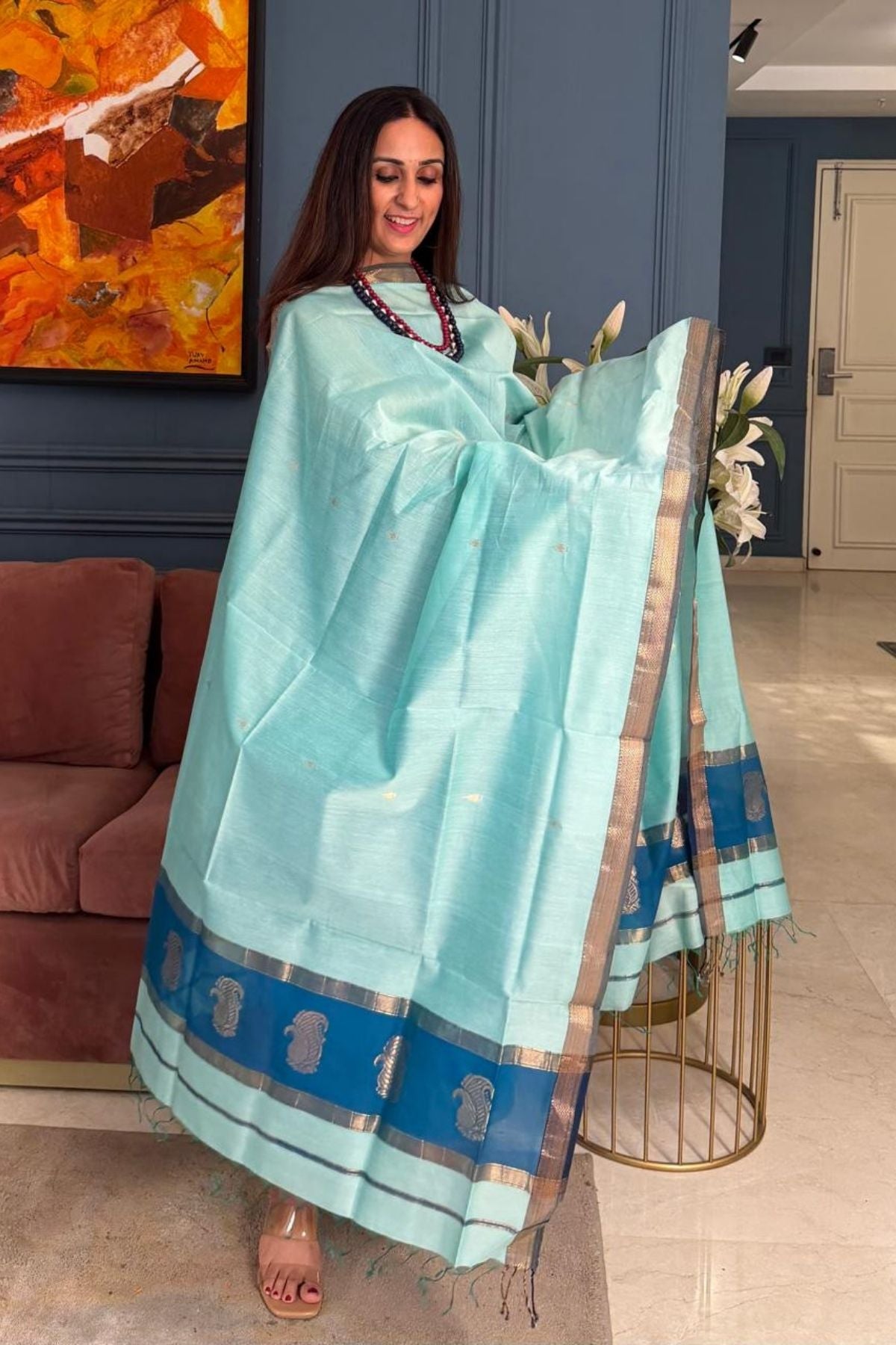 Maheshwari handloom silk by cotton kurta dupatta set
